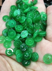 Bulk 10pcs-- 8mm to 30mm Natural jade Circle donut gemstone pendant focal bead  Emeral green jade  for jewelry making