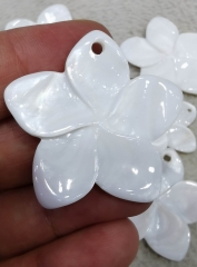 Drilled--10pcs Handmade Natural White Shell jewelry Beads,five flower fluorite  Charm Pendants 28mm 38mm