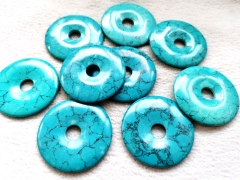 Large 50mm(2") Blue Green  Howlite  turquoise stone  pendant, donut Circle gemstone focal, stone coin, round earrings Focal 1pcs