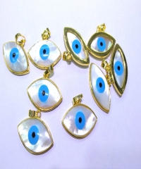 Natura Shell Oval Blue Turkish Evil Eye Marquise Gold ring Pendants For Jewelry Making -pendant-earrings-focal 1pcs