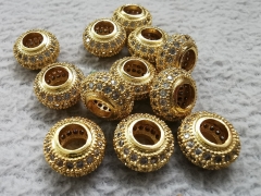 Large Hole--10pcs 24k gold Plated Pave CZ micro heishi  Rondelle 8mm 10mm 12mm