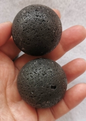 2pcs Large Natural Lava Beads white  Volcanic Rock Beads  40-55mm Black Jet Lava Rock Jewelry Beads Round ball disco sphere