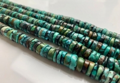 15" Natural Turquoise Heishi Beads 6-10mm Small Thin Disc Rondelle Vibrant Deep Blue Turquoise Untreated Gemstone