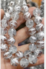 Natural AAA Clear Quartz With Gold Dragon -silver Carved Round Beads,silver /10mm/12mm/14mm/16mm Quartz Beads 16inch