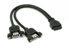 Kuman USB 3.0 2 Ports A Female Screw Mount Type to Motherboard 20pin Header cable 20CM KA04