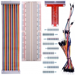 Kuman Kit for Raspberry Pi 3, 830 MB-102 Tie Points Breadboard + GPIO T Type Expansion Board + 65x Jumpers + 40pin Ribbon Cable + 100x resistors K73