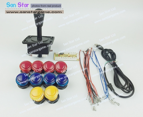 DIY Arcade parts Bundles With USB TO JOYSTICK AC9+Joystick*1+Push button*10