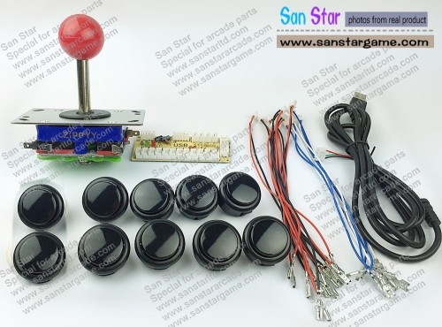 DIY Arcade parts Bundles With USB TO JOYSTICK*1 +Joystick*1+Push button*10