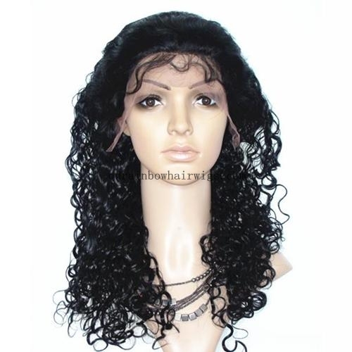 Stock 20'' Curly Indian Remy Human Hair Full Lace Wigs for Black Women