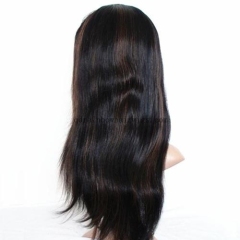 Stock Silky Straight 16'' Indian Remy Hair Full Lace Wigs Black Color #1B with Highlights #30