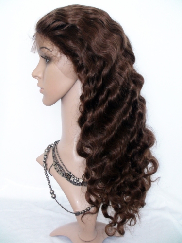 Stock Brown Color 18'' Body Wave Indian Remy Hair Full Lace Wigs