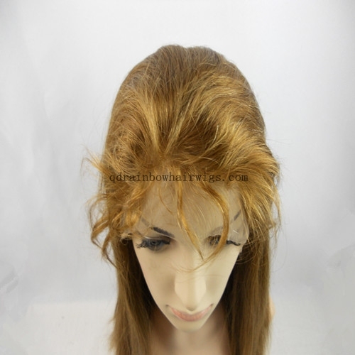 Natural Hairline 14'' Brazilian Virgin Human Hair Full Lace Wigs for White Women