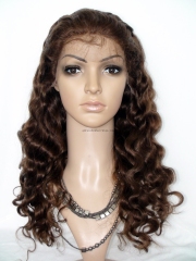 Stock Brown Color 18'' Body Wave Indian Remy Hair Full Lace Wigs