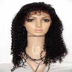 Jet Black 18'' Virgin Hair Jerry Curly Afro Lace Front Wigs in Stock