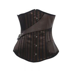Free shipping underbust corset steampunk Brown corpetes espartilhos With leather belt Women Waist Training gothic clothing 22030