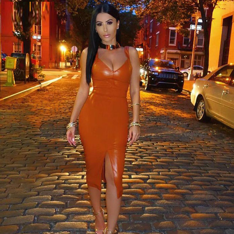 orange pu dress