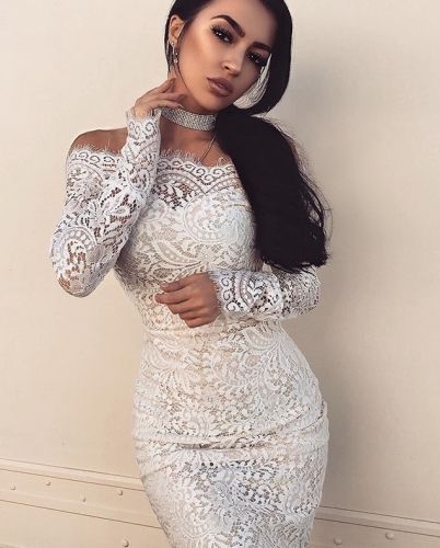 white lace off the shoulder midi dress