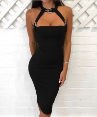 new fashion summer midi bandage women dress with choker design sexy bodycon outfit clothing party dresses wholesale online
