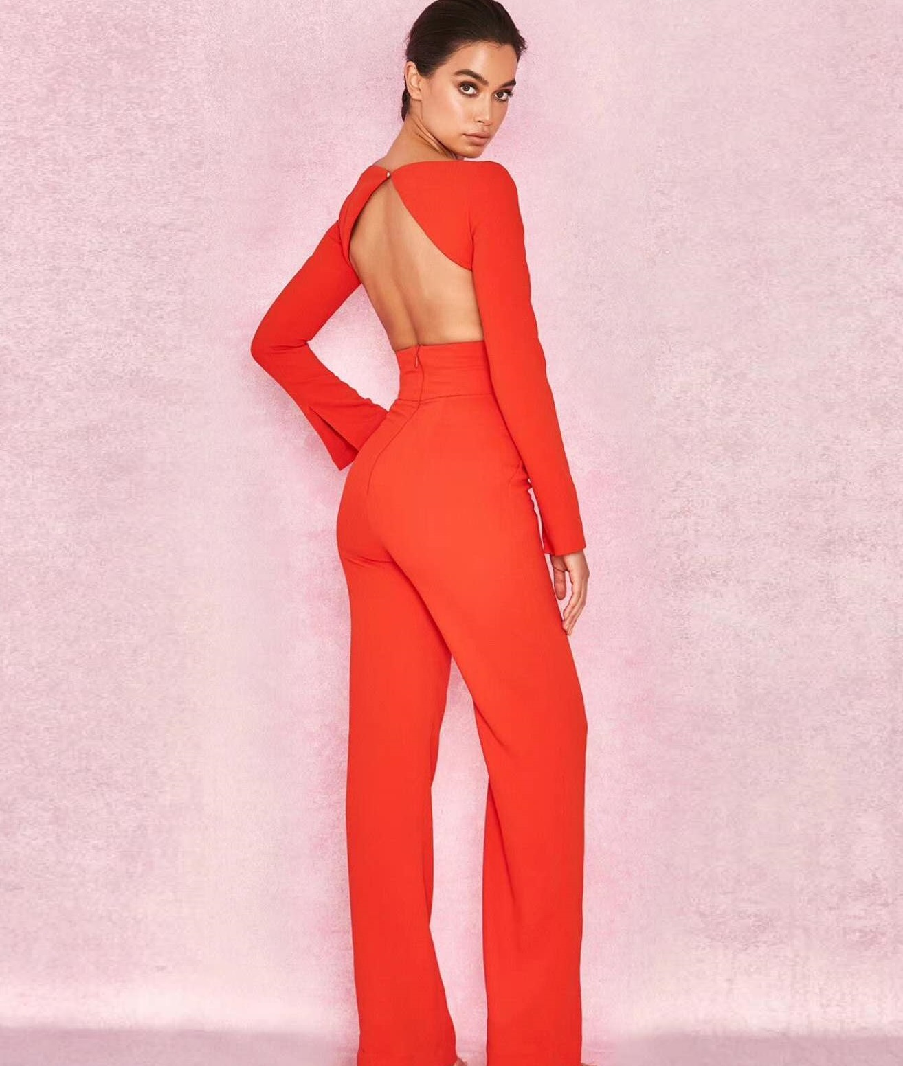 red long sleeve jumpsuit