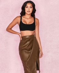 new fashion hot selling sexy bodycon bandage crop top with leather midi skirt casual outfit date women dresses wholesale online