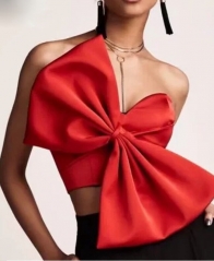 new update classy red one shoulder crop top girl outfit casual party wholesale online