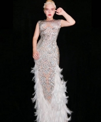 new fashion show style collection luxury chic beading with feather women gown for special event cocktail party outfit wholesale online