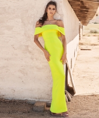 new fashion elegant off shoulder yellow party long dress women celebrity event outfit vestido wholesale online