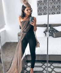 new fashion show style coll black bandage with mesh cocktail celebrity women jumpsuit wholesale online