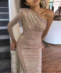 new update fashion elegant women one shoulder party long dress cocktail maxi girl dress wholesale online