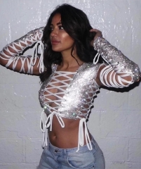 Latest Fashion Hot Selling Shiny Luxury Chic Crop Top With Diamond Design Sexy Club Outfit Wholesale Online