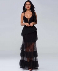 Latest Fashion Sexy Black Bandage With Lace Long Party Dress See Through Celebrate Women Dresses Wholesale Online