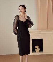 202 New Fashion Elegant Black Pageant Women Midi Long Sleeve Party Dress Holiday Outfit Festival Vestido Wholesale Online