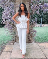 2020 New Update Fashion Show Style Collection White Off Shoulder Party Women Jumpsuit Relax Wholesale Online