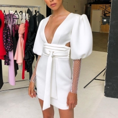Fashion White Backless Summer Dres 2020 New Model High Quality Women Black Long Sleeve Bodycon Club Party Dresses Vestidos
