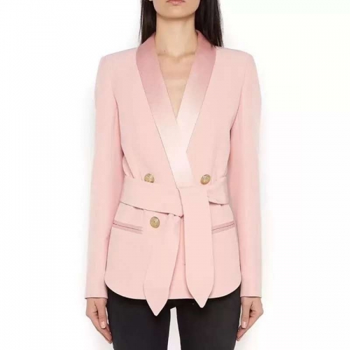 2020 New Fashion Pink & Black Double Button Long Sleeve With Belt Blazer Elegant Office Ladies Workwear Blazer 