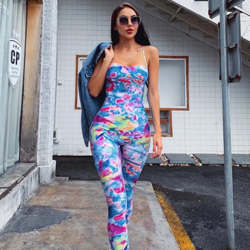 2020 New Style Spaghetti Strap Jumpsuit Women Sexy Printed Sleeveless Playsuit Bodycon Wholesale Online 
