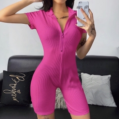 2020 New Fashion 3 Colors V-Neck Jumpsuit Women Short Sleeve With Zipper One Piece Playsuit Streetwear 