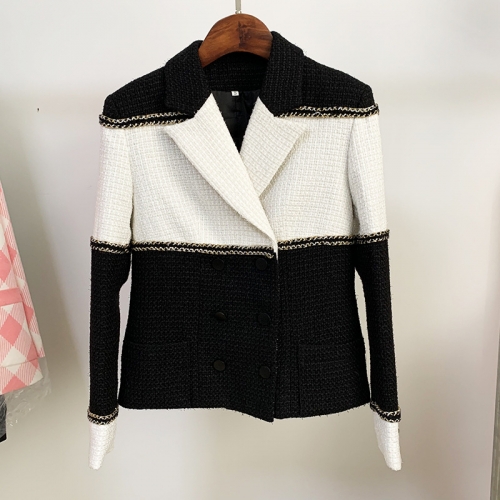 2020 New Fashion Long Sleeve Turn Down Neck Button Whtie And Black Women Coat