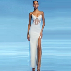 Bandage Dress 2021 Elegant White Summer Dress Spaghetti Strap V Neck Women Celebrity Sleeveless Midi Dress Vestidos