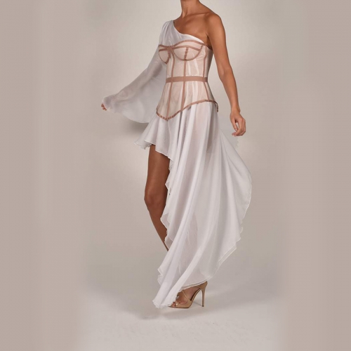 New stylish high-waisted one-shoulder dress for summer 2021