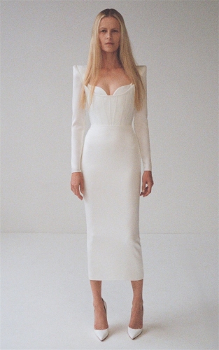 The latest New Year Spring Show series elegant V-neck long-sleeved white bandage dress online wholesale