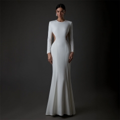 2023 Long sleeve backless diamond design retro luxury long fishtail dress evening banquet