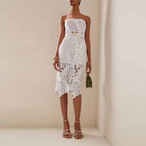 New Style Strapless Lace White Zipper Long Dress