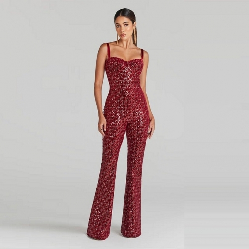 Sequin Luxury Women‘s Jumpsuits Sexy Fashion Slim Strap Party Romper High Waist Slip Rompers