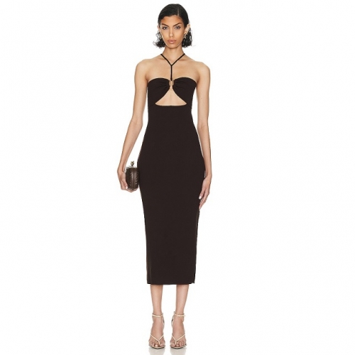 New Fashion Spaghetti Strap Halter Sexy Cut-out Maxi Dress Elegant Sleeveless Bandage Dress Club Party Dress