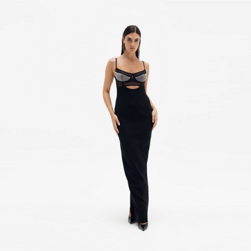 Sexy Elegant Spaghetti Strap See-through Mesh Patchwork Diamonds Maxi Bandage Dress Ladies Evening Party Club Luxury Dress