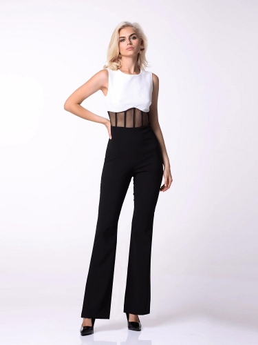 2024 New Black And White WaistMesh Tank Top Jumpsuit