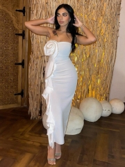 2024 Summer White New Three-dimensional Diamond Off-shoulder Sexy Bandage Dress