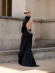 2024 Summer New Black One-shoulder Backless Snake Bone Chain Dress European And American Women's Dress