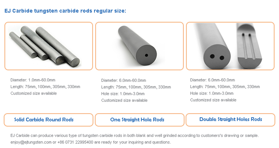 Tungsten carbide rods different specification in EJ Carbide